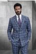 Steel Blue Suit Windowpane Pattern Suits for Men