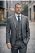 Charcoal Suit Men's Wool Suits Plaid Suit