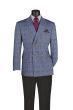 Blue Blazer Double Breasted Suit Jacket Peak Lapel Stretch Fabric Machine Washable