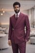 Burgundy Suit Double Breasted Suit Jacket Suits for Men