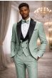 Sage Tuxedo Black Satin Peak Lapel 3 Piece Tuxedos for Men