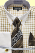 Avanti Uomo Men's Windowpane French Cuff Shirt Set - Collar Bar
