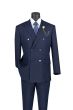 Navy Suit Plaid Mens Suits Pants with Adjustable Waistband