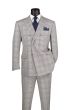 Grey Suit Plaid Mens Suits Pants with Adjustable Waistband