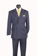 Denim Blue Double Breasted Suit Gangster Stipe Suit Peak Lapel