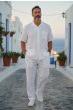 White Walking Suit Linen Leisure Suits Mens Casual Outfits