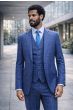 Blue Men's 3pc 100% Wool Suit in Blue with Pic Stitching