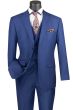 Vinci Men's 3 Piece Modern Fit Suit With Adjustable Waistband - Bold Solid Colors