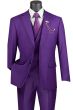 Vinci Men's 3 Piece Modern Fit Suit With Adjustable Waistband - Bold Solid Colors