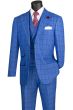Vinci Men's 3 Piece Modern Fit Suit - Bold Windowpane