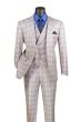 Vinci Men's 3 Piece Modern Fit Suit - Electric Windowpane