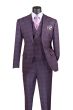 Vinci Men's 3 Piece Modern Fit Suit - Electric Windowpane