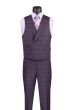 Vinci Men's 3 Piece Modern Fit Suit - Electric Windowpane