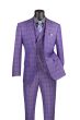 Vinci Men's 3 Piece Windowpane Suit - Double Breasted Vest