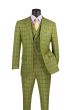 Vinci Men's 3 Piece Windowpane Suit - Double Breasted Vest