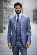 Steel Blue Suit Modern Fit Suit for Guys Plaid Suits