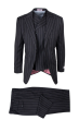 Tiglio Rosso Men's 3 Piece 100% Wool Suit - Wide Leg Pants - Black and White Pinstripe