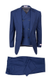 Tiglio Rosso Men's 3 Piece 100% Wool Suit - Wide Leg Pants - French Blue