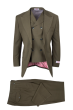 Tiglio Rosso Men's 3 Piece 100% Wool Suit - Wide Leg Pants - Olive