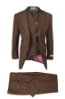 Tiglio Rosso Men's 3 Piece 100% Wool Suit - Wide Leg Pants - Tobacco