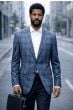 Indigo Blazer Men's Plaid Jackets Single Breasted Jacket