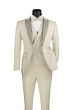 Vinci Men's 3 Piece Wool Feel Slim Fit Suit - Contrasted Lapel