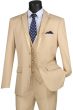 Vinci Men's 3 Piece Wool Feel Slim Fit Suit - Lapel Accent