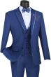Vinci Men's 3 Piece Wool Feel Slim Fit Suit - Lapel Accent
