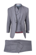 Tiglio Rosso Men's 3 Piece 100% Wool Suit - Wide Leg Pants - Light Grey