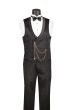 Black Vest Double Breasted Vest with Satin Lapel and Vest Chain