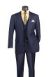 Vinci Men's 3 Piece Wool Feel Classic Suit - Flat Front Pants