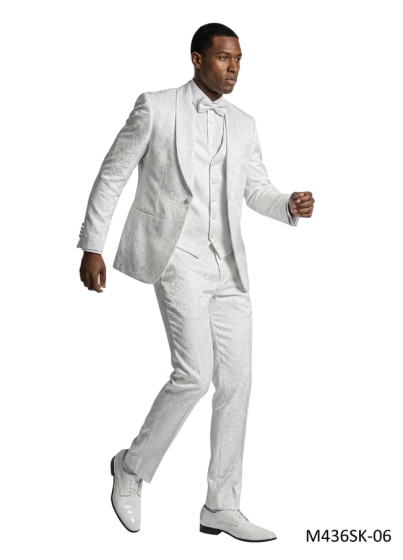White Suit Paisley Suit Fashion Suits for Men with Bowtie