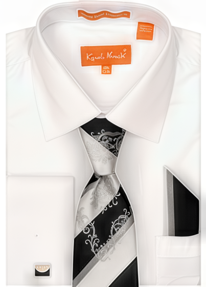 Karl Knox Men's French Cuff Fashion Shirt Set - Striped Tie