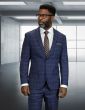 Slate Blue Suit Windowpane Pattern 2 Piece Mens Suits