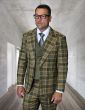 Statement Men's 3 Piece Plaid 100% Wool Modern Fit Suit - Wide Peak Lapel