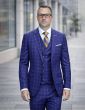Cobalt Suit Mens 3 Piece Suits Double Breasted Vest
