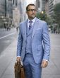 Steel Blue Suit Mens 3 Piece Suits Double Breasted Vest