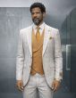 Camel Suit Suit Jacket with Peak Lapel Windowpane Plaid