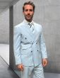 Statement Men's 2 Piece 100% Wool Double Breasted Suit - Pinstripe Pattern