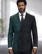Black/Green Double Breasted Suit for Men with Peak Lapel