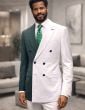 White/Green Double Breasted Suit for Men with Peak Lapel