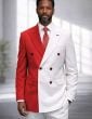 White/Red Double Breasted Suit for Men with Peak Lapel