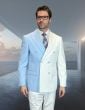 White/Blue Double Breasted Suit for Men with Peak Lapel
