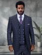 Black Big and Tall Suit 3 Piece Suits for Men Peak Lapel Double Breasted Vest