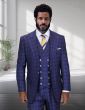 Navy Blue Suit 3 Piece Suits for Men Peak Lapel Double Breasted Vest