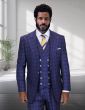 Navy Blue Big and Tall Suit 3 Piece Suits for Men Peak Lapel Double Breasted Vest
