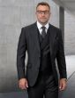 Black Pinstripe Suit Peak Lapel 3 Piece Suit