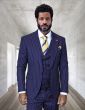 Statement Men's 100% Wool Pinstripe 3 Piece Suit - Peak Lapel
