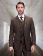 Brown Three Piece Mens Suits Double Breasted Vest