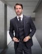 Statement Men's 3 Piece 100% Wool Fashion Suit - Textured Solid Color